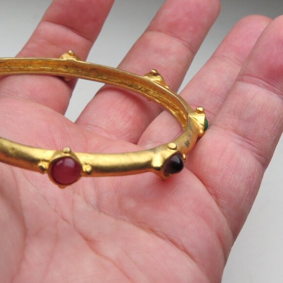 24k Indian Bangle Bracelet Handmade Green Black Onyx-Pearl - Picture 2 of 4